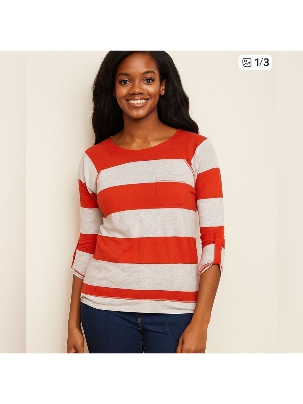 Poof Stripped Long Sleeve Shirt, Roll Up Sleeves NEW